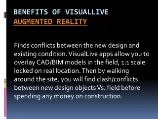 Benefits of VisualLive Augmented Reality