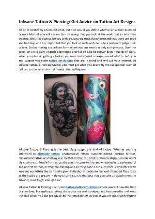 Inksane Tattoo & Piercing: Get Advice on Tattoo Art Designs