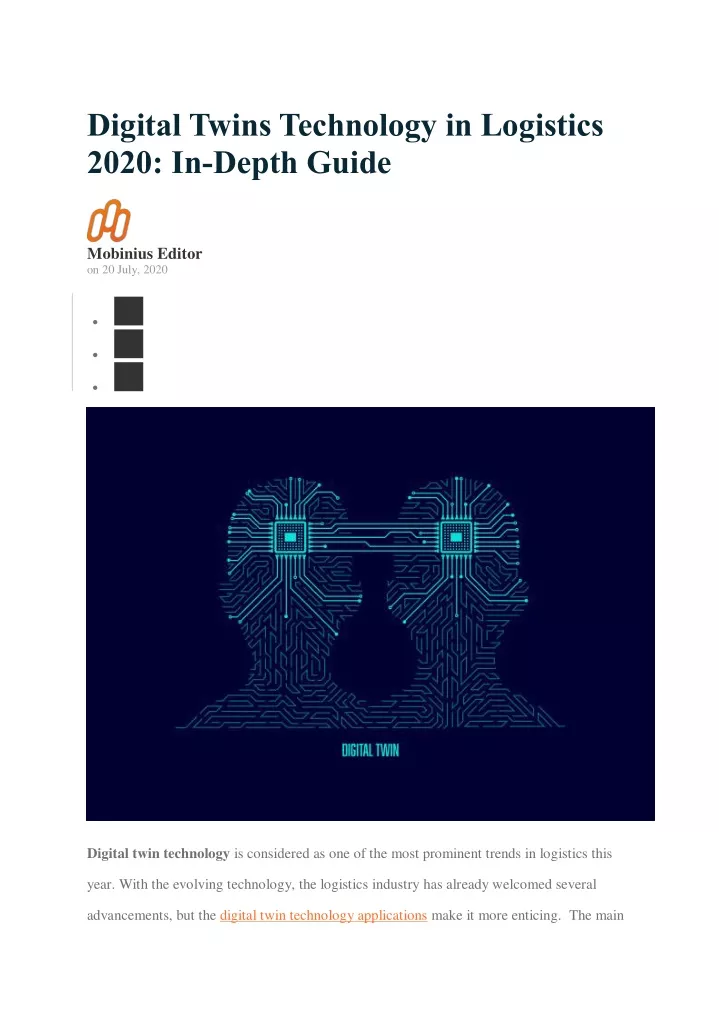 digital twins technology in logistics 2020