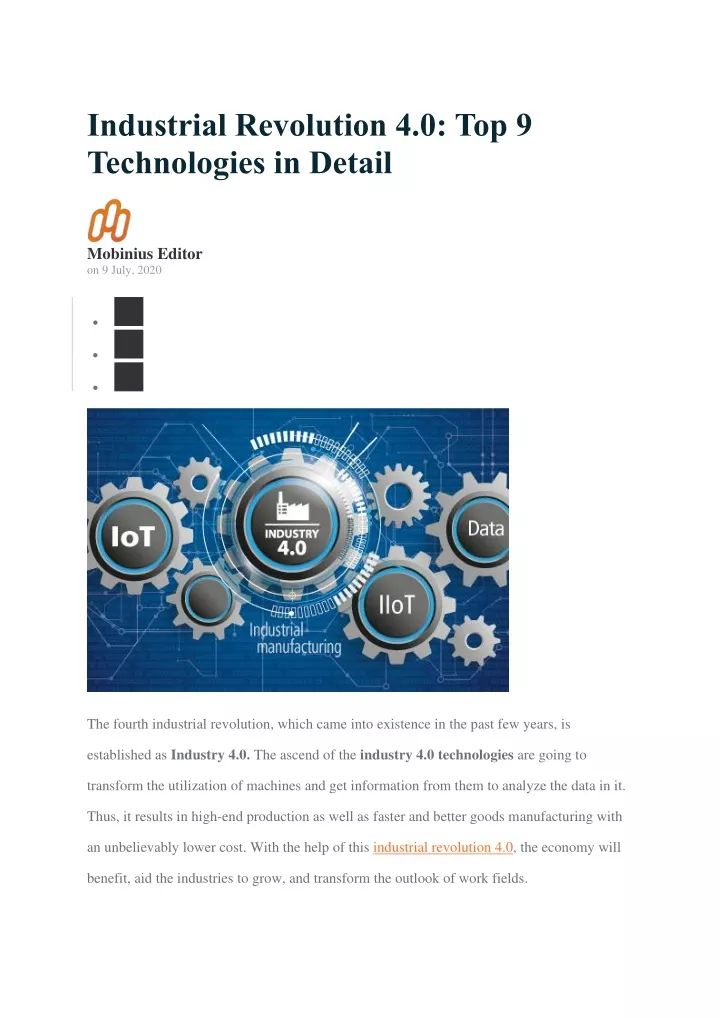 industrial revolution 4 0 top 9 technologies