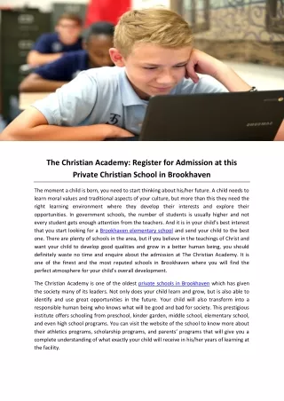 The Christian Academy: Register for Admission at this Private Christian School in Brookhaven