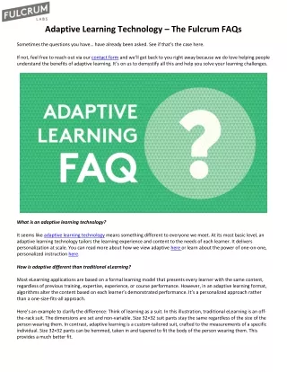 Adaptive Learning Technology – The Fulcrum FAQs