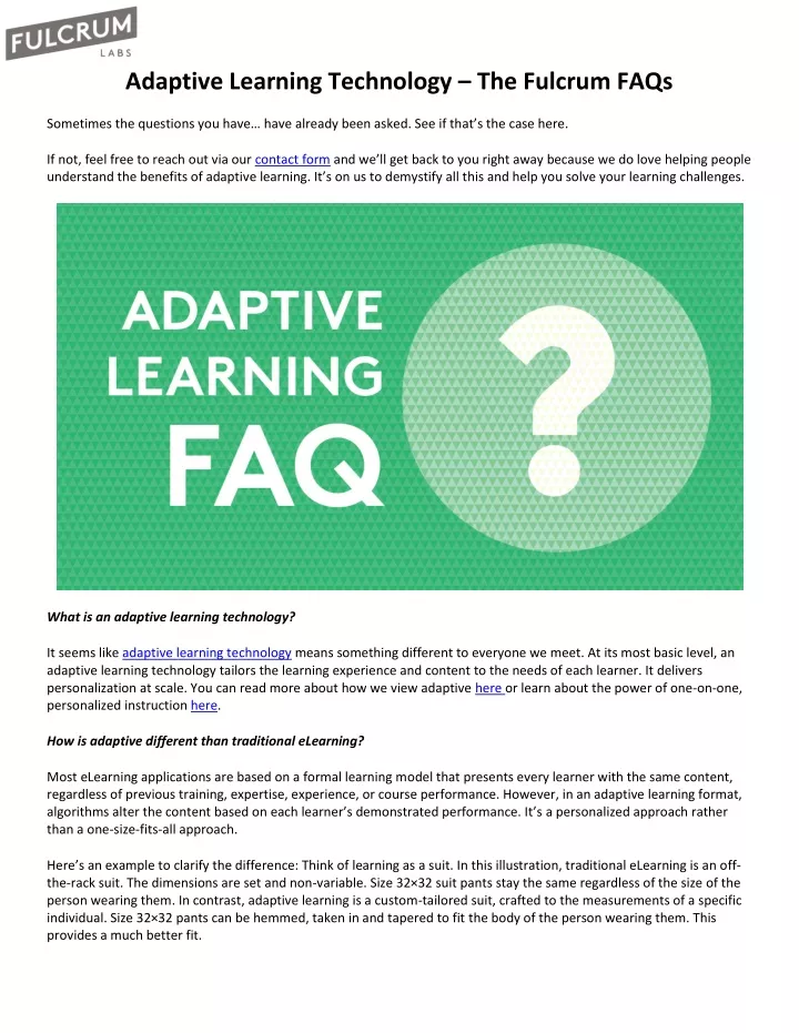 adaptive learning technology the fulcrum faqs