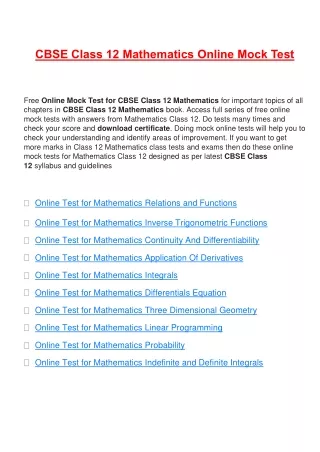cbse class 12 mathematics online mock test