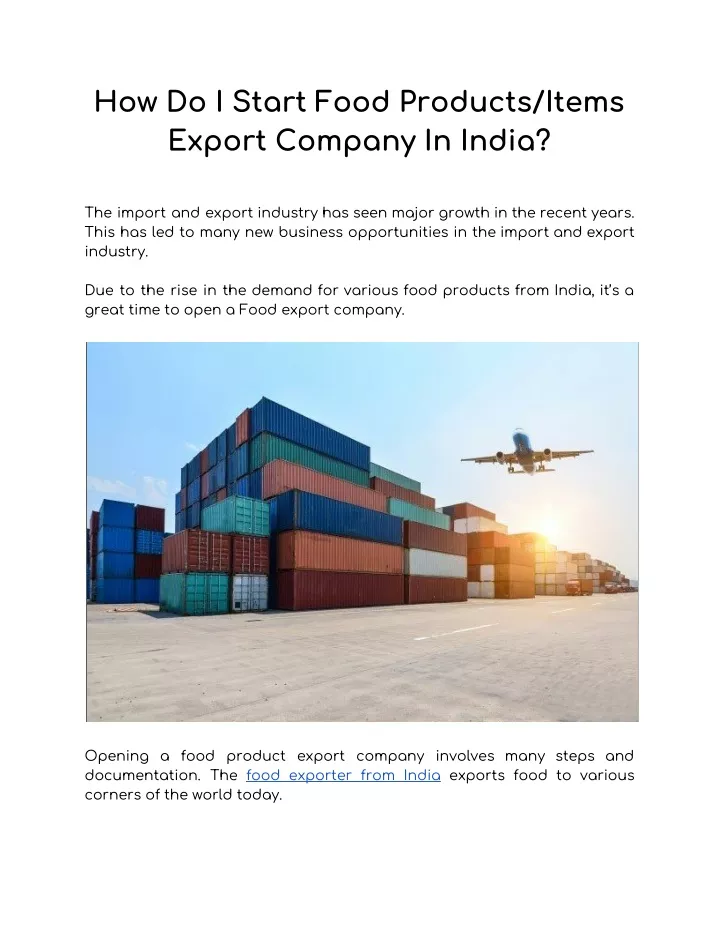 how do i start food products items export company