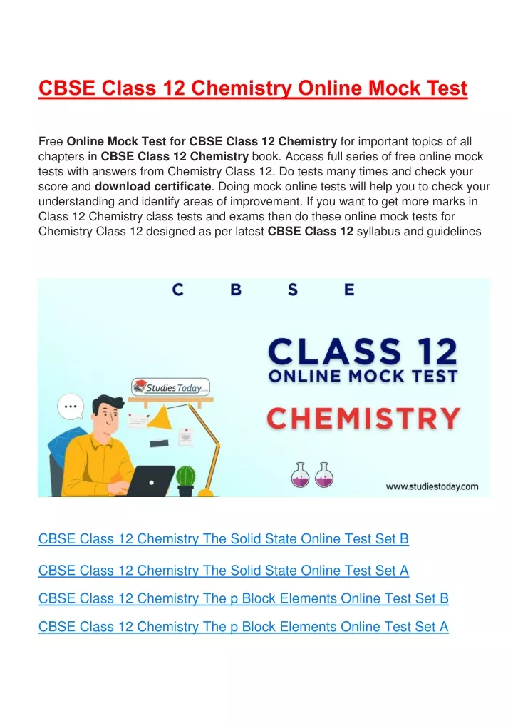 cbse class 12 chemistry online mock test