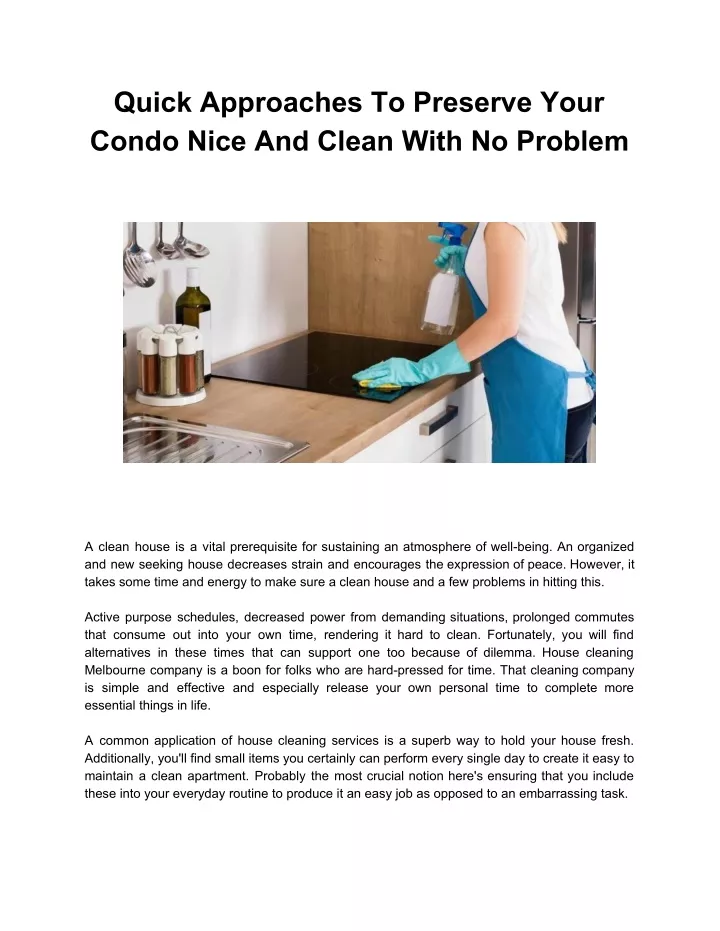 quick approaches to preserve your condo nice