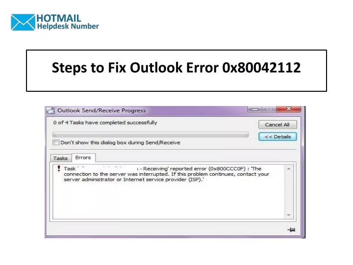 steps to fix outlook error 0x80042112