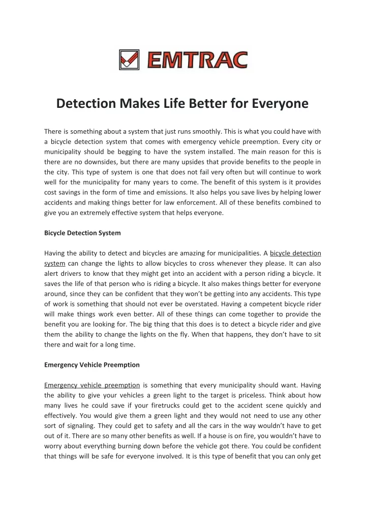 detection makes life better for everyone