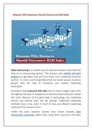 Reasons Why Business Should Outsource B2B Sales