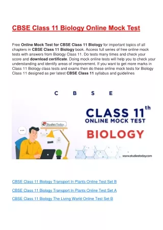 cbse class 11 biology online mock test