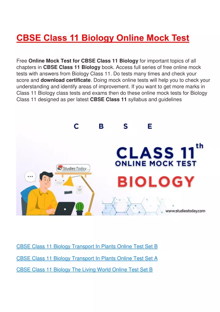 cbse class 11 biology online mock test