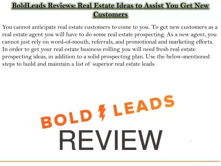 boldleads reviews real estate ideas to assist
