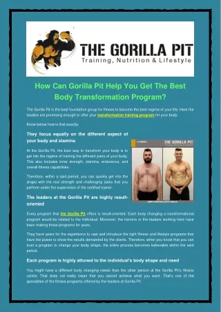 How Can Gorilla Pit Help You Get The Best Body Transformation Program?