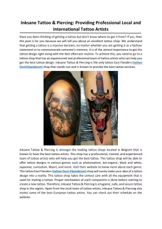 Inksane Tattoo & Piercing: Providing Professional Local and International Tattoo Artists