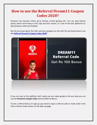 How to use the Referral Dream11 Coupon Codes 2020?