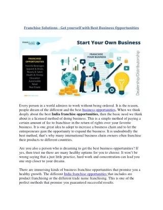 Franchise Solutions - Get yourself with Best Business Opportunities