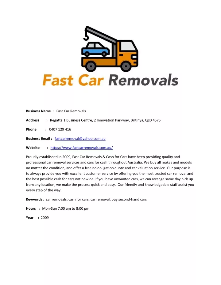 business name fast car removals