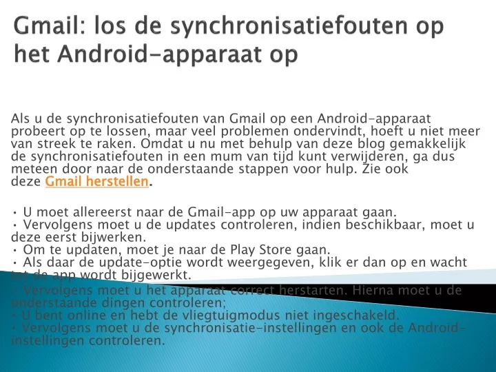 gmail los de synchronisatiefouten op het android apparaat op