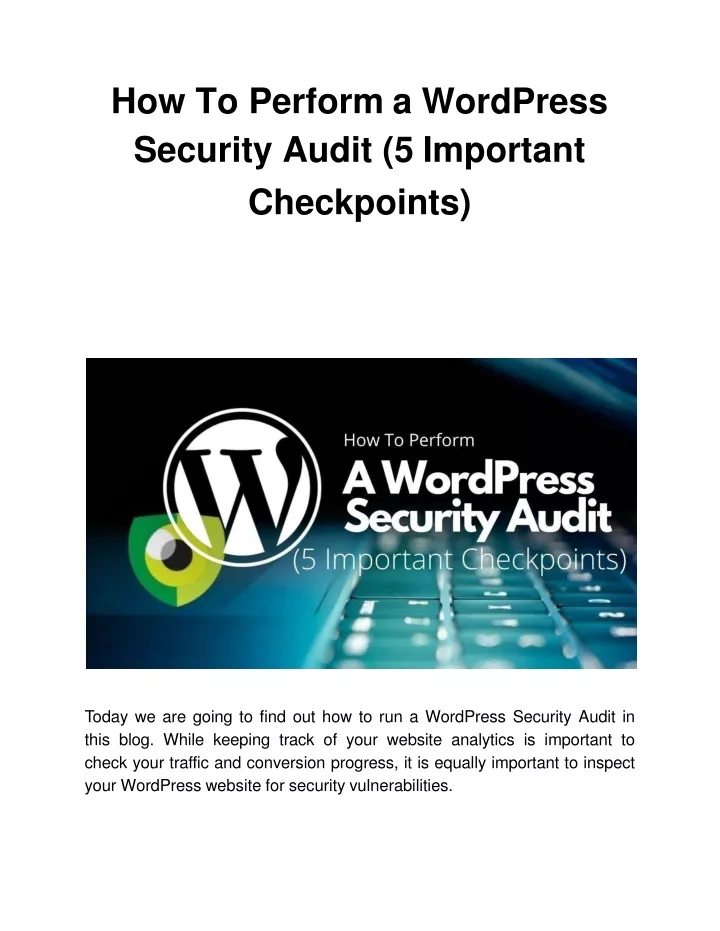 how to perform a wordpress security audit 5 important checkpoints