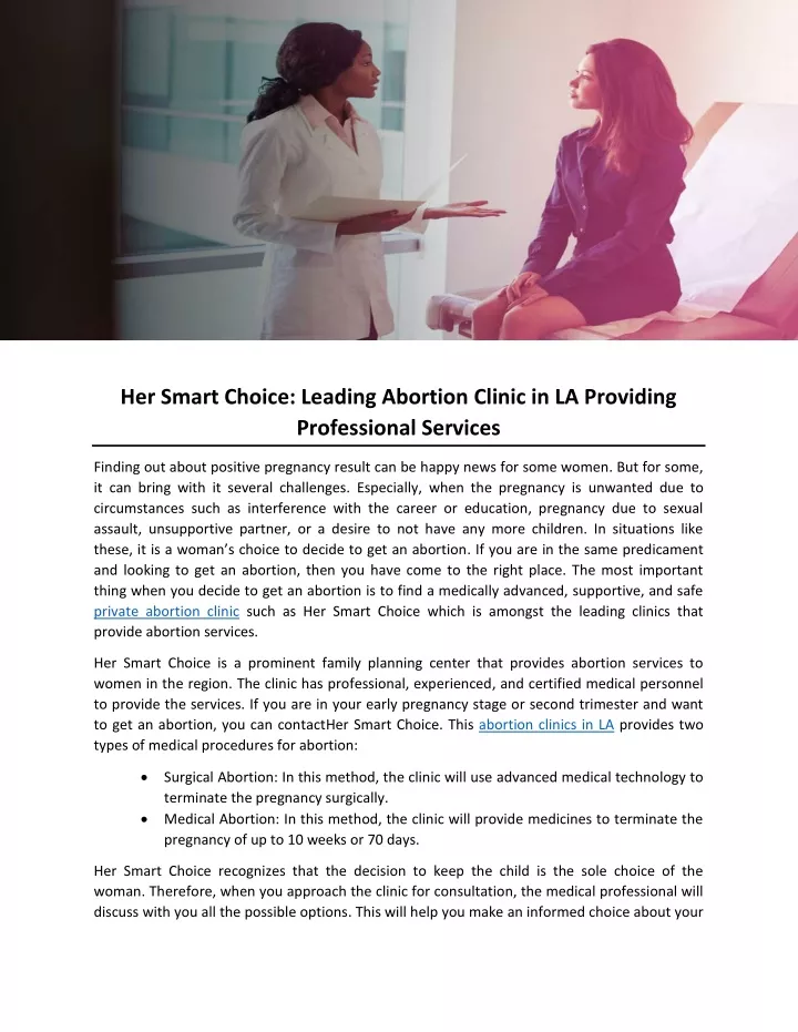 her smart choice leading abortion clinic