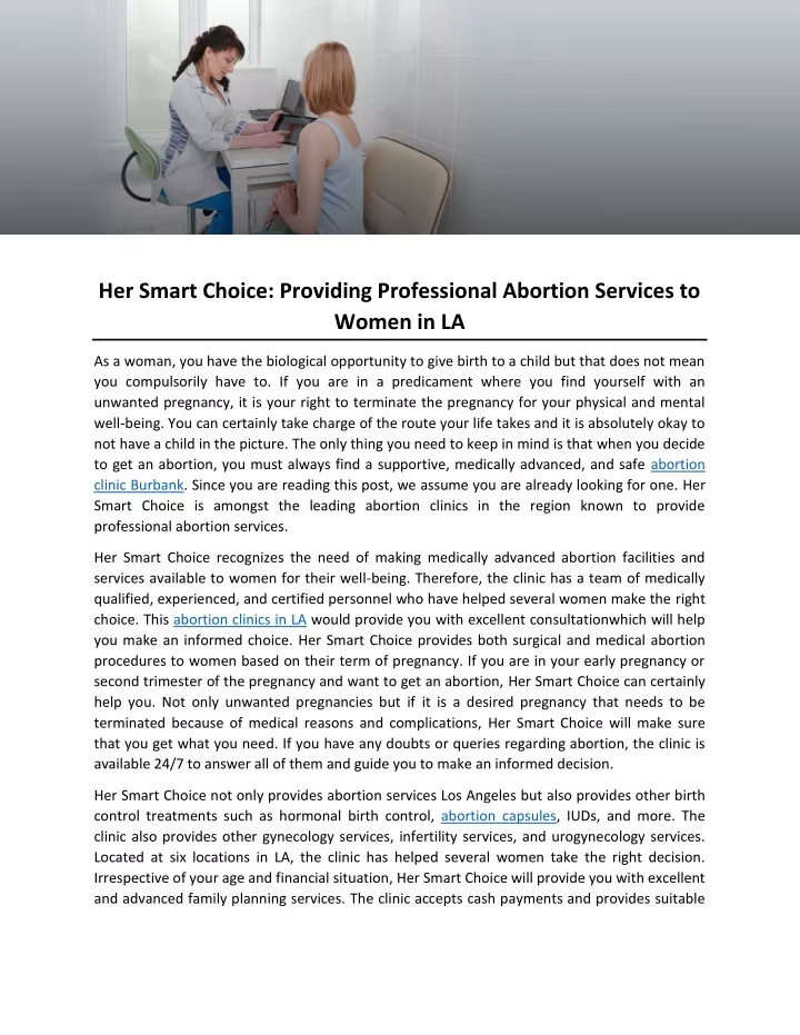 her smart choice providing professional abortion