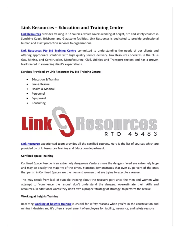 link resources education and training centre