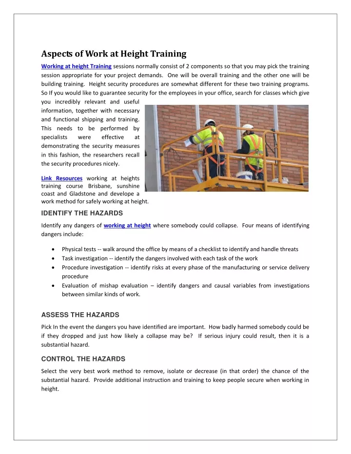 aspects of work at height training