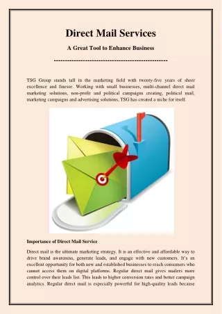 Direct Mail Services - A Great Tool to Enhance Business