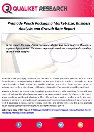 Premade Pouch Packaging Market Status And Forecast, By Players, Types And Applications By 2027