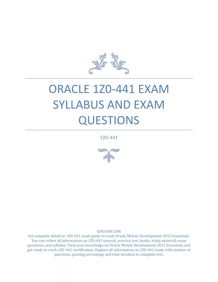 oracle 1z0 441 exam syllabus and exam questions