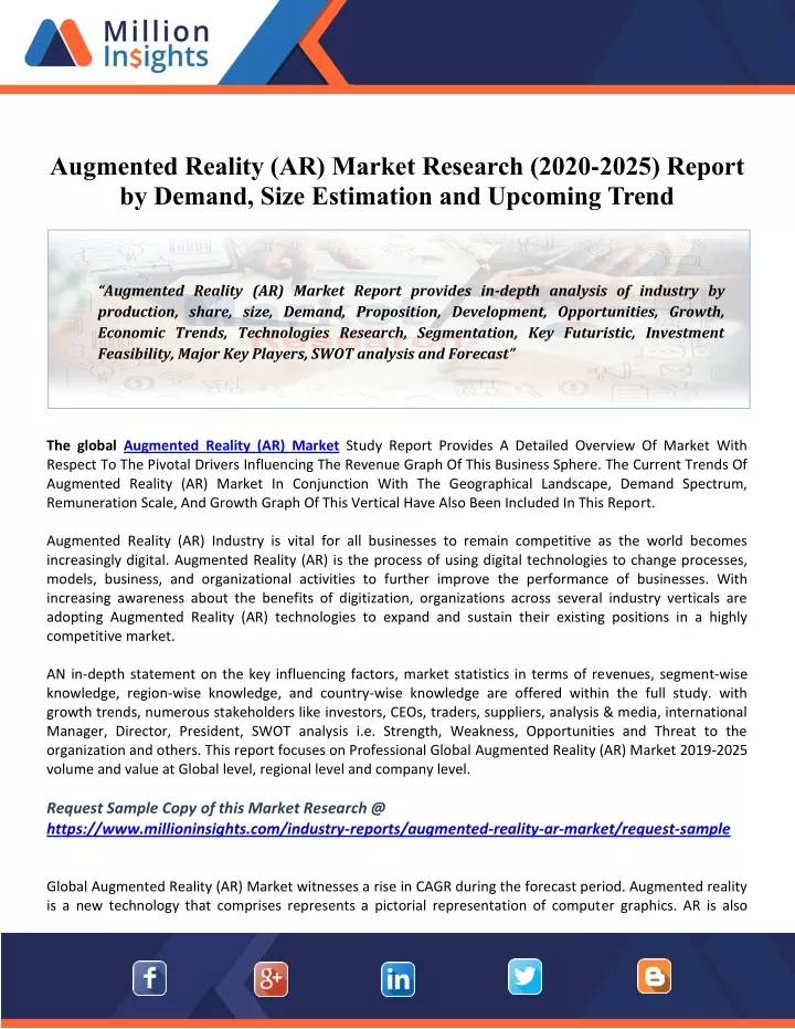 PPT Augmented Reality (AR) Market Size Estimation, Revenue, Key