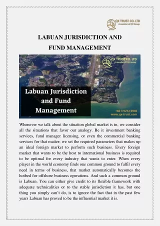 LABUAN JURISDICTION AND FUND MANAGEMENT