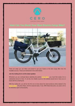 How Can You Book Your Best Electric Cargo Bike?