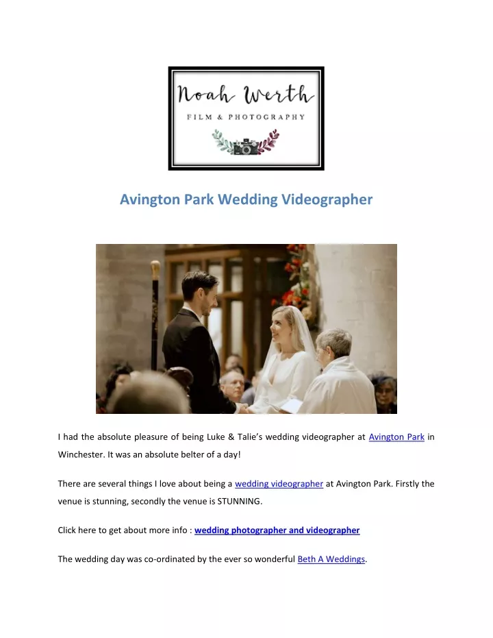 avington park wedding videographer