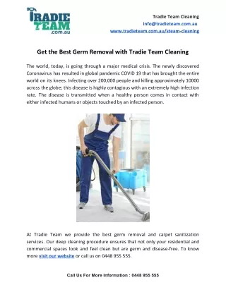 Get the Best Germ Removal with Tradie Team Cleaning