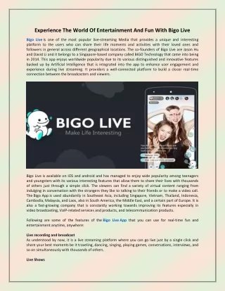 Experience The World Of Entertainment And Fun With Bigo Live