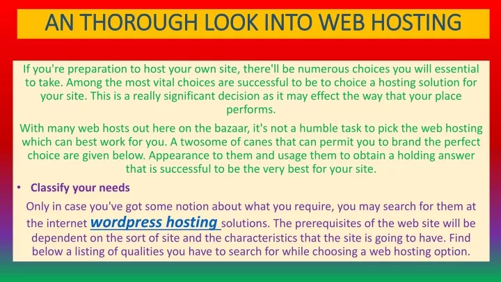 an thorough look into web hosting