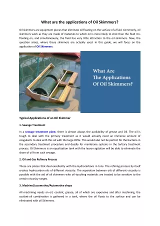 what are the applications of oil skimmers