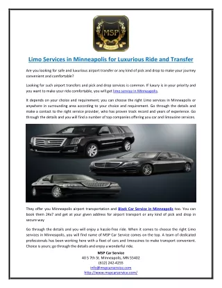 Limo Services in Minneapolis for Luxurious Ride and Transfer