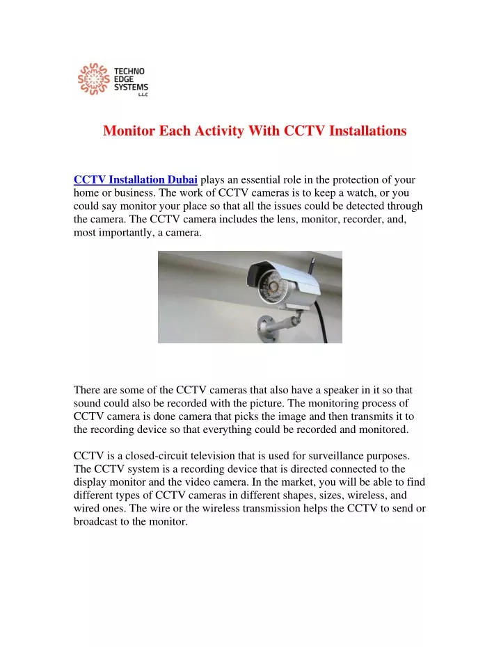 monitor each activity with cctv installations