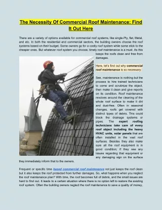 The Necessity Of Commercial Roof Maintenance: Find It Out Here