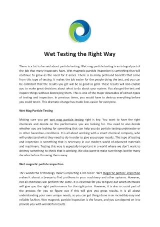 wet testing the right way