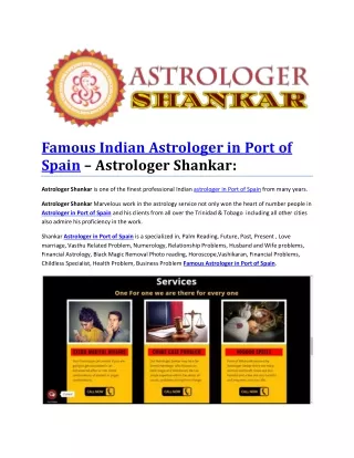 Famous Indian Astrologer in Port of Spain – Astrologer Shankar: