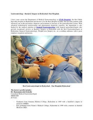 Gastroenterology - Bariatric Surgery in Hyderabad | Star Hospitals