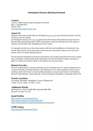 Powergreen Pressure Washing Cleveland