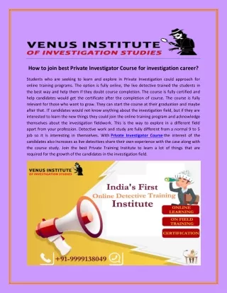 how to join best private investigator course