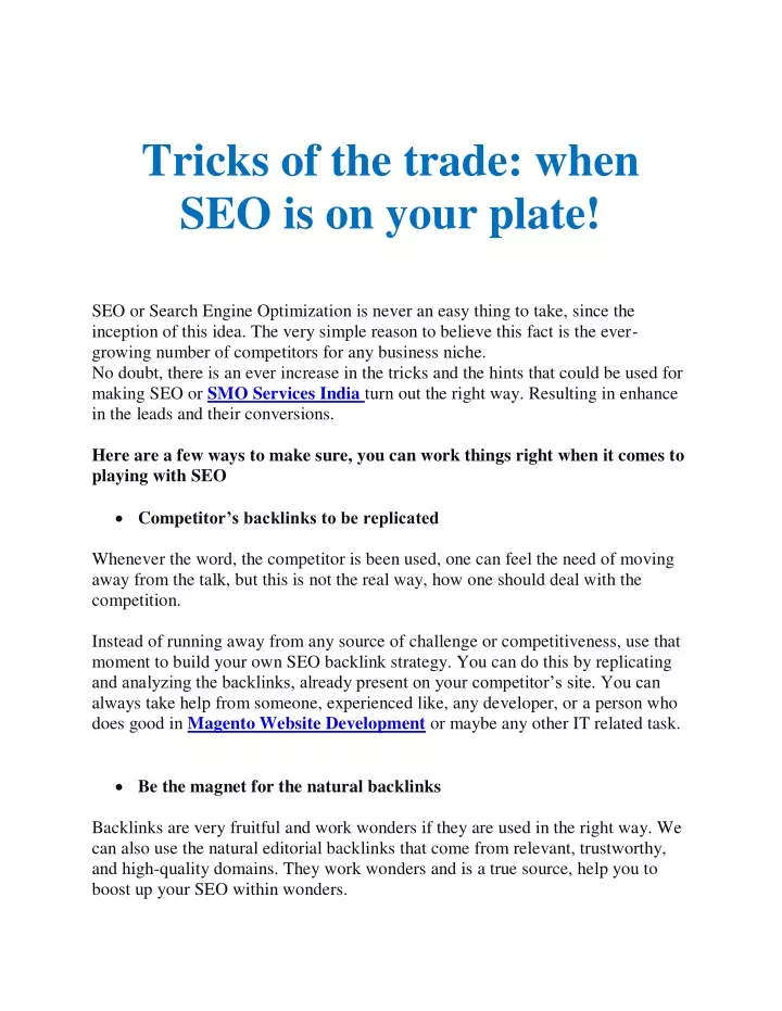 tricks of the trade when seo is on your plate