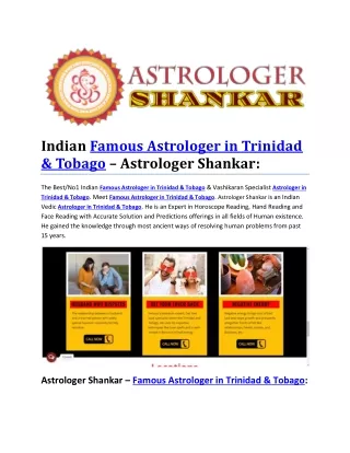 Indian Famous Astrologer in Trinidad & Tobago – Astrologer Shankar:
