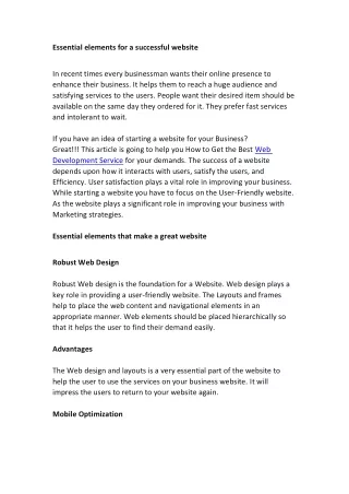 Essential Elements for a successful website